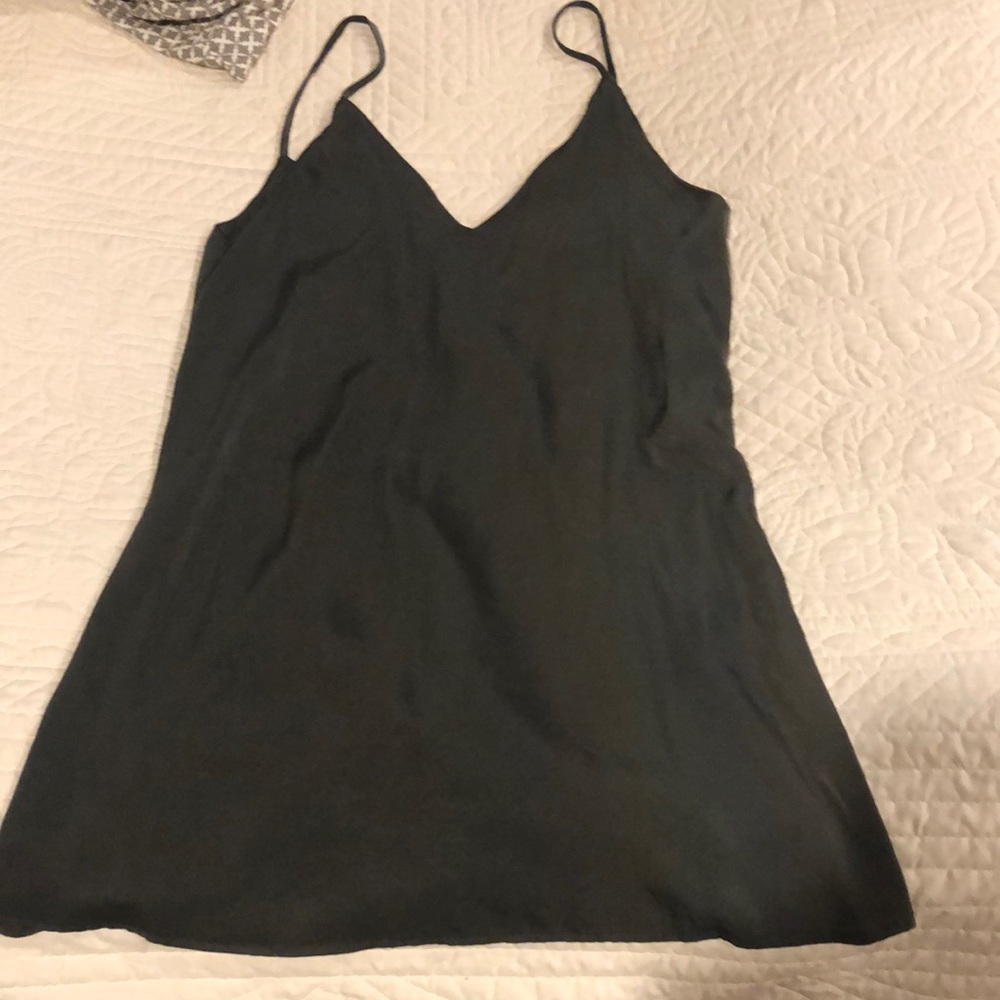 Army green silk mini dress